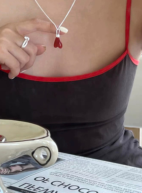 车静媛同款brillp*ece复古大立体黑色玛瑙红色玛瑙爱心吊坠项链女