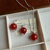 新年复古风天然红玛瑙吊坠项链耳钉925耳针套组气质百搭高级感女