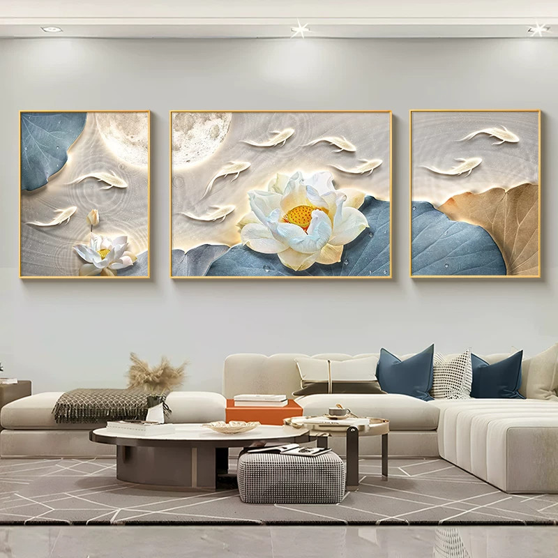 九鱼图装饰画客厅沙发背景墙挂画