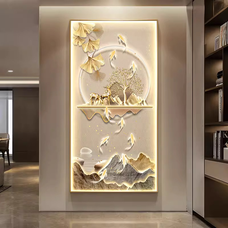 进门入户玄关装饰画灯光画九鱼图图片