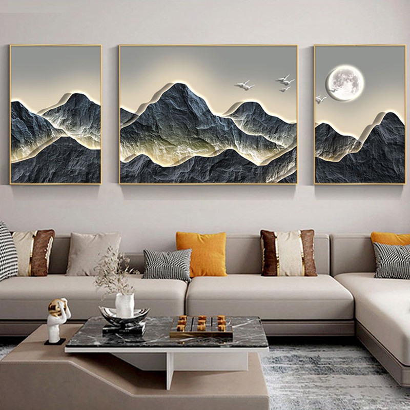 日照金山客厅装饰画沙发三联画