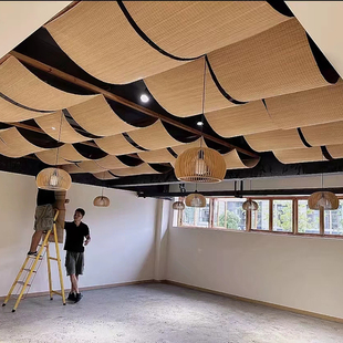 竹帘吊顶卷帘工程定制隔断民宿餐厅复古天花茶室禅意竹席竹编装饰