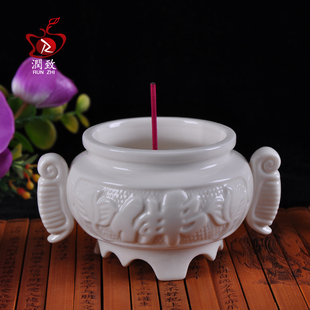 香炉家用室内熏香插香线香盘香炉德化白瓷摆件寺庙点香器小号薰炉