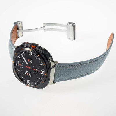 适用三星手表Galaxy Watch Ultra磁吸折叠扣荔枝纹真皮手表带47mm