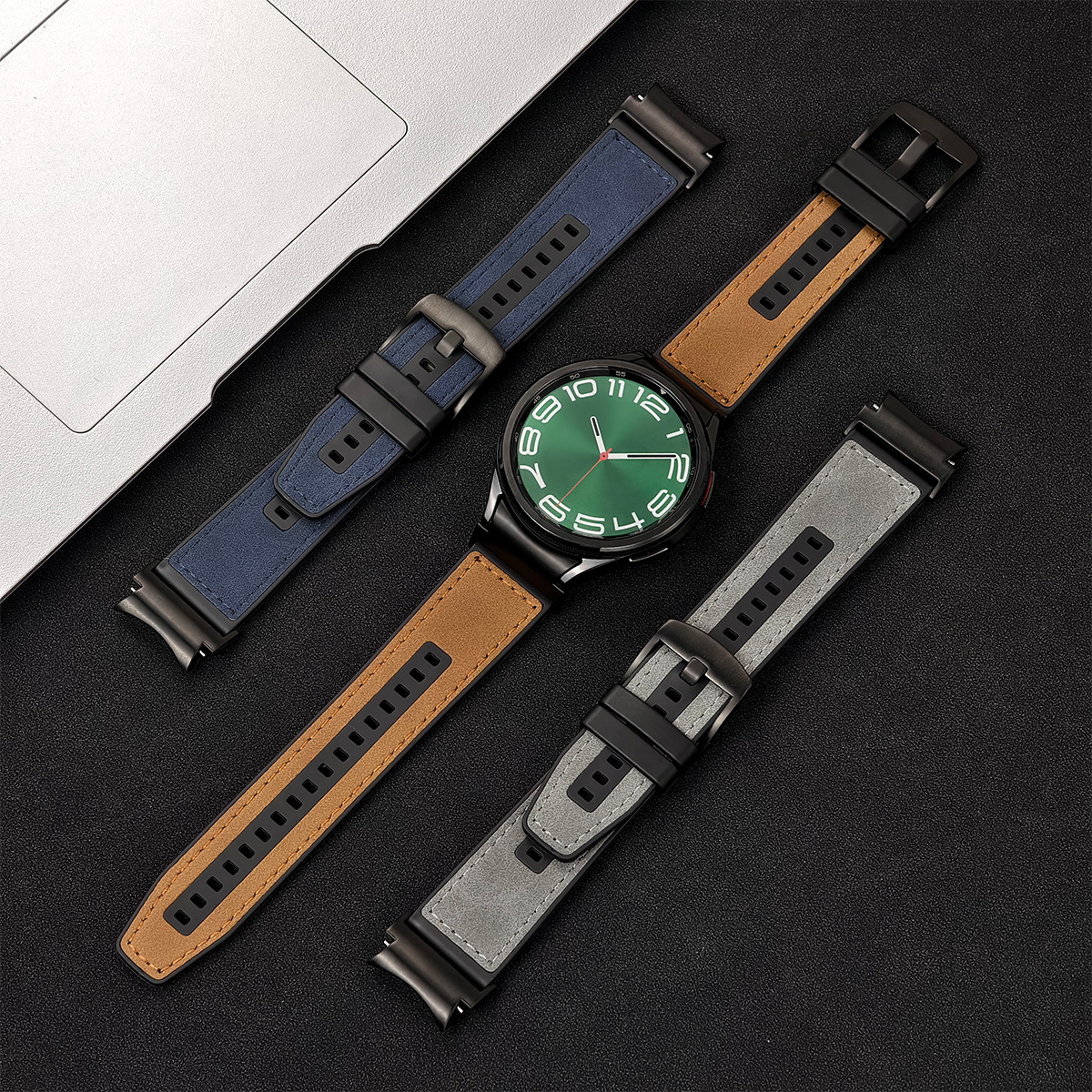 适用三星GalaxyWatch7/FE/6c硅胶贴皮表带5Pro/4按键头粒真皮表带