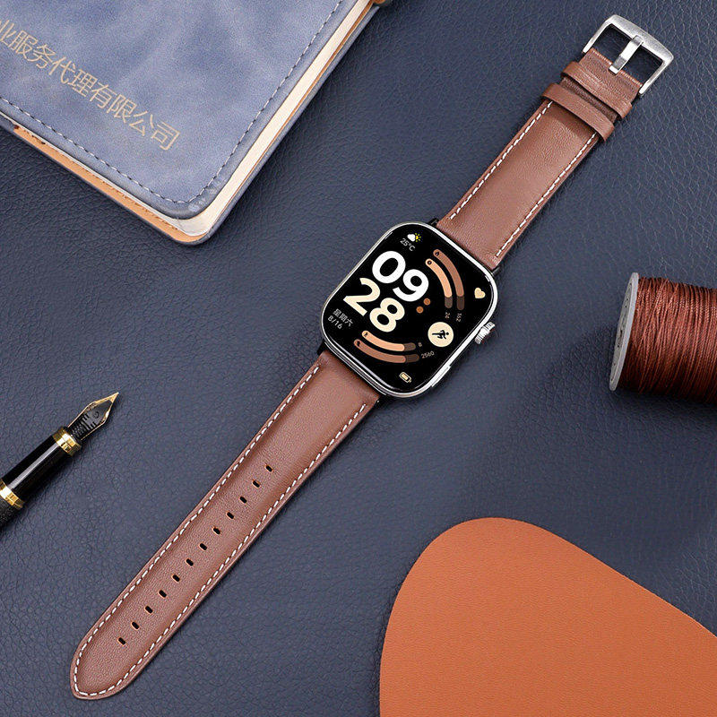 适用红米手表Watch6/5/4真皮表带小米手环9Pro/8pro牛皮商务腕带