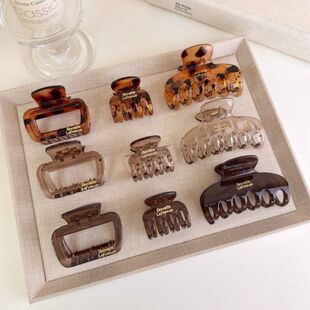 韩版金标字母简约款透明方形抓夹女后脑勺半扎发夹中号盘发鲨鱼夹