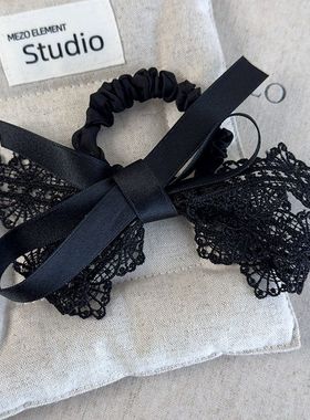 复古黑色蕾丝飘带蝴蝶结发绳女2025新款法式轻奢小众丸子头发圈潮