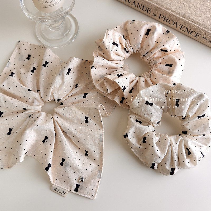 甜美米色蝴蝶结波点方巾大肠发圈超仙温柔韩系马尾丸子头布艺发圈