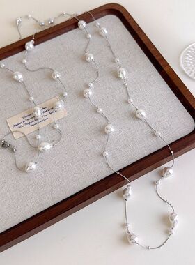 小众异形珍珠项链个性长款满天星蛇骨链毛衣链双层可叠戴项饰品女