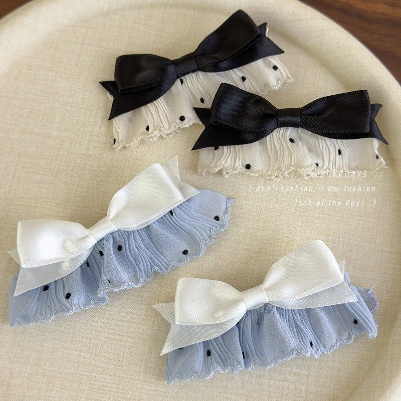 韩系温柔布艺点点蕾丝花边蝴蝶结发夹侧边夹刘海夹子甜美ins头饰