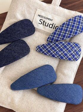 显白新款蓝色牛仔格纹bb夹布艺发夹时尚刘海夹侧边夹碎发夹发饰女