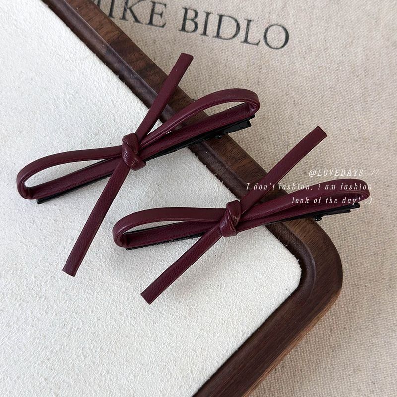 安可拉红仿皮质蝴蝶结鸭嘴夹发夹百搭侧边夹刘海夹发卡甜美发饰