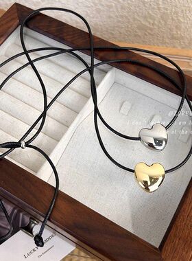 fever甜酷桃心爱心吊坠项链女2026新款系带抽绳可调节锁骨链配饰