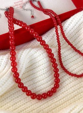 新中式国风红色串珠项链配饰2025新款爆款高级感锁骨颈链复古配饰