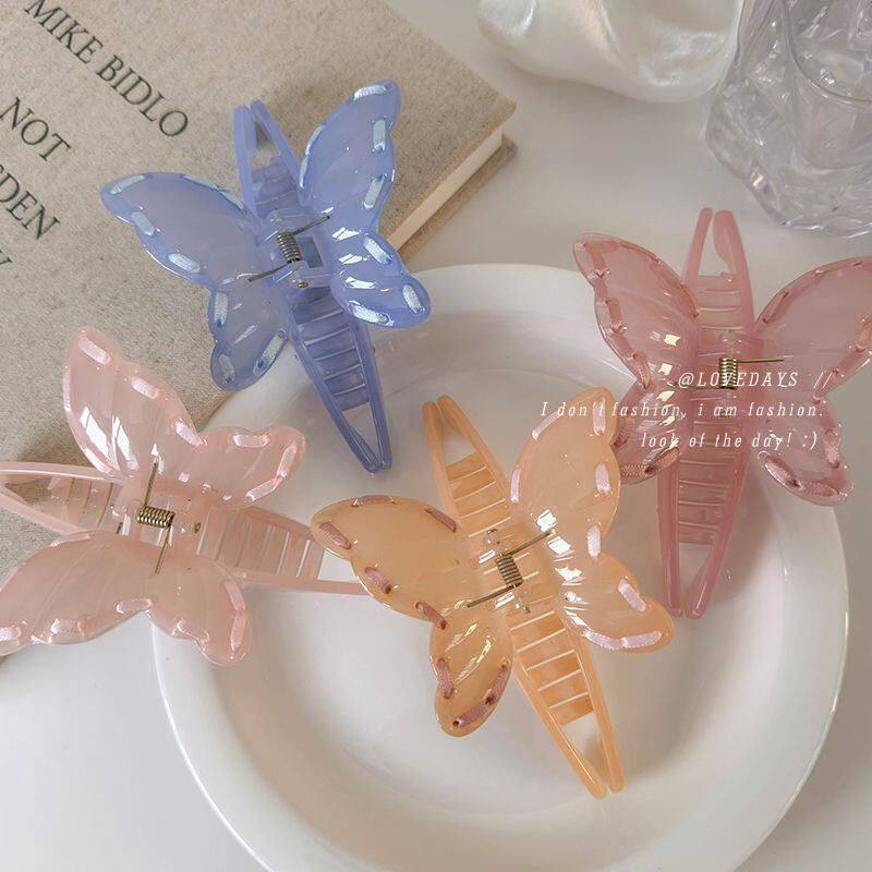 韩系甜美丝带蝴蝶抓夹百搭气质鲨鱼夹后脑勺盘发夹发抓发卡发饰女