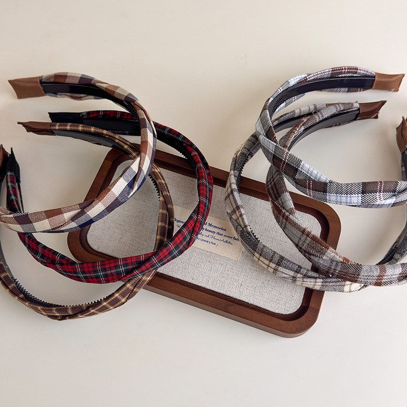 学院风布艺格纹麻花发箍女美拉德百搭发卡高颅顶压发头箍气质发饰