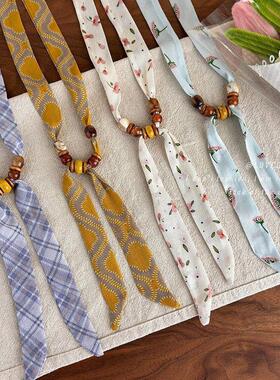 春意盎然~木珠雪纺印花项链田园风小清新串珠毛衣链高级感项饰女