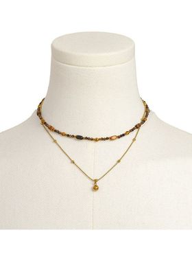 美拉德虎眼石串珠项链女秋冬季2025新款毛衣链天然石复古叠戴颈链