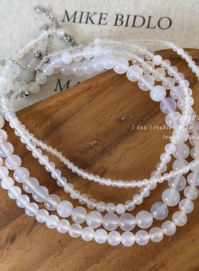 天然白色冰透玛瑙手工串珠项链复古高级感百搭颈链个性锁骨链配饰