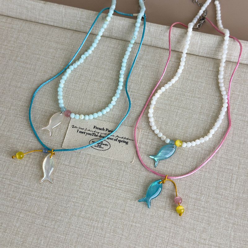彩色贝壳小鱼串珠项链女海边度假风小清新锁骨链2025新款脖颈链