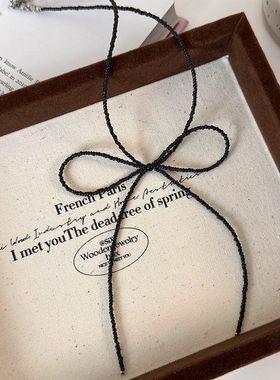 奔跑吧白鹿同款黑色蝴蝶结项链2025新款甜美少女风小众锁骨链颈链