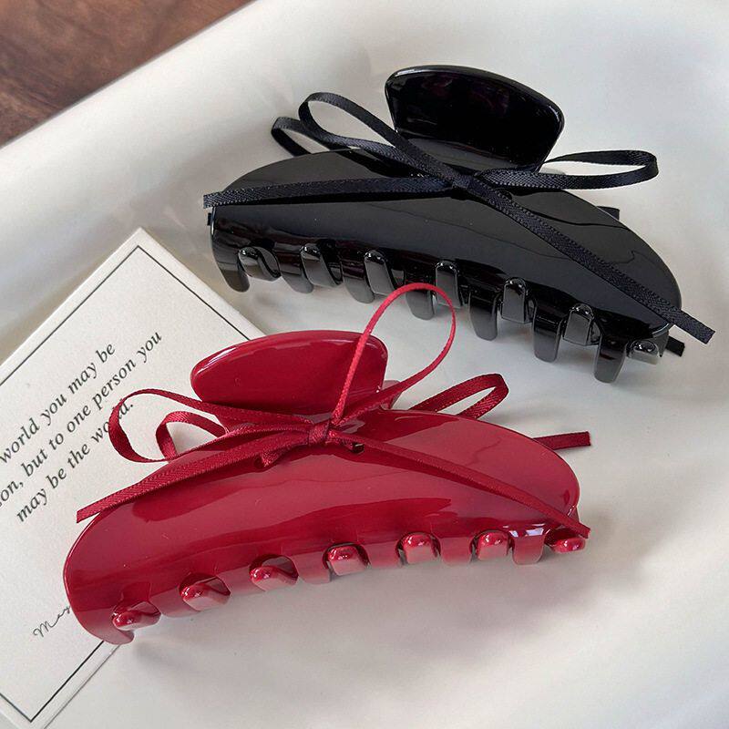 芭蕾少女蝴蝶结丝带醋酸抓夹甜美后脑勺盘发鲨鱼夹小众发饰女新款