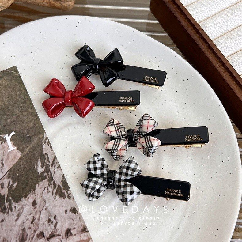 复古金标蝴蝶结醋酸发夹法式少女学院风刘海夹发饰2023新款鸭嘴夹