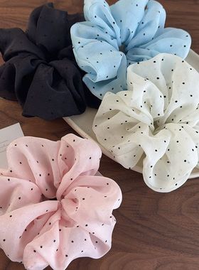 温柔奶油色黑色波点发圈2025年新款气质高级感丸子头大肠发圈头饰