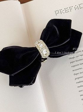 2025秋冬新款黑色丝绒蝴蝶结香蕉夹竖夹扎高马尾头饰发夹女抓夹