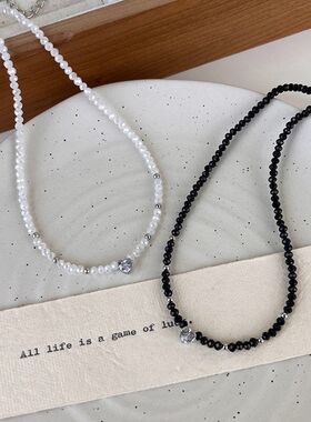 复古简约水晶串珠爱心项链轻奢小众时尚流行拼接短款锁骨链配饰