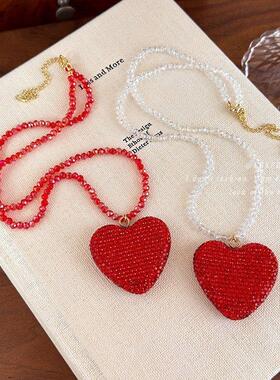 红色水晶满钻爱心项链女轻奢甜美小众设计桃心送闺蜜朋友锁骨链