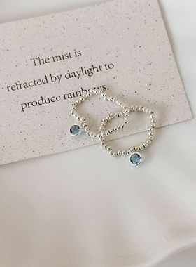 春夏新款蓝色水晶串珠戒指弹力戒时尚个性简约食指戒百搭叠戴指环