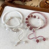 新中式 国风铃兰花平安锁猫眼石半镯手链女轻奢小众清冷感气质手镯