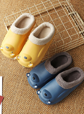 冬季款防水棉拖鞋女防滑eva情侣卡通可爱家居家用室内外月子鞋男