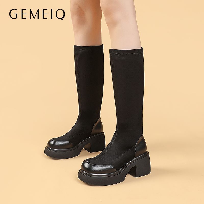 戈美其新款秋冬时尚增高过膝长筒靴套筒弹力靴女厚底靴子瘦瘦加绒