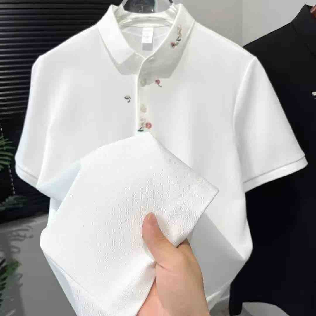 高端白色刺绣polo衫男士短袖t恤2026新款夏季青年高级感上衣男款