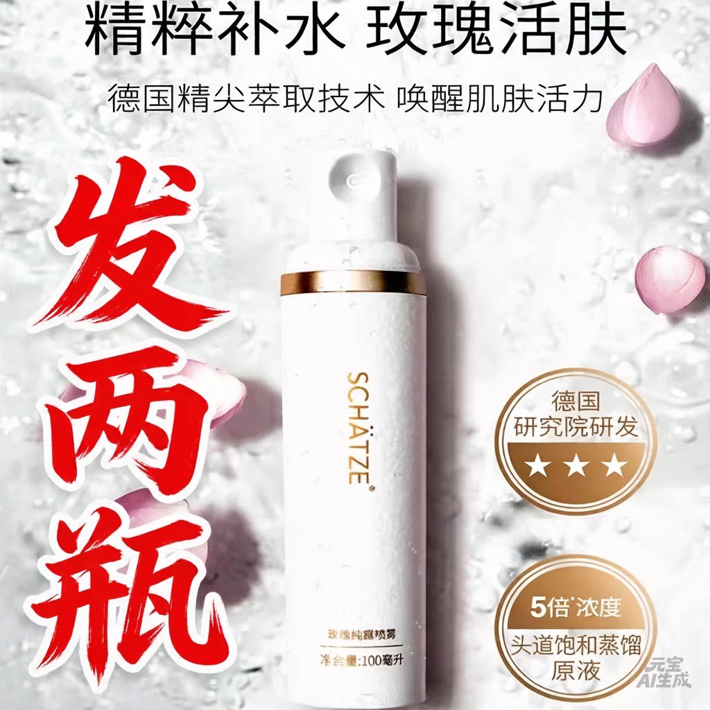 2瓶SCHATZE玫瑰纯露喷雾洁面