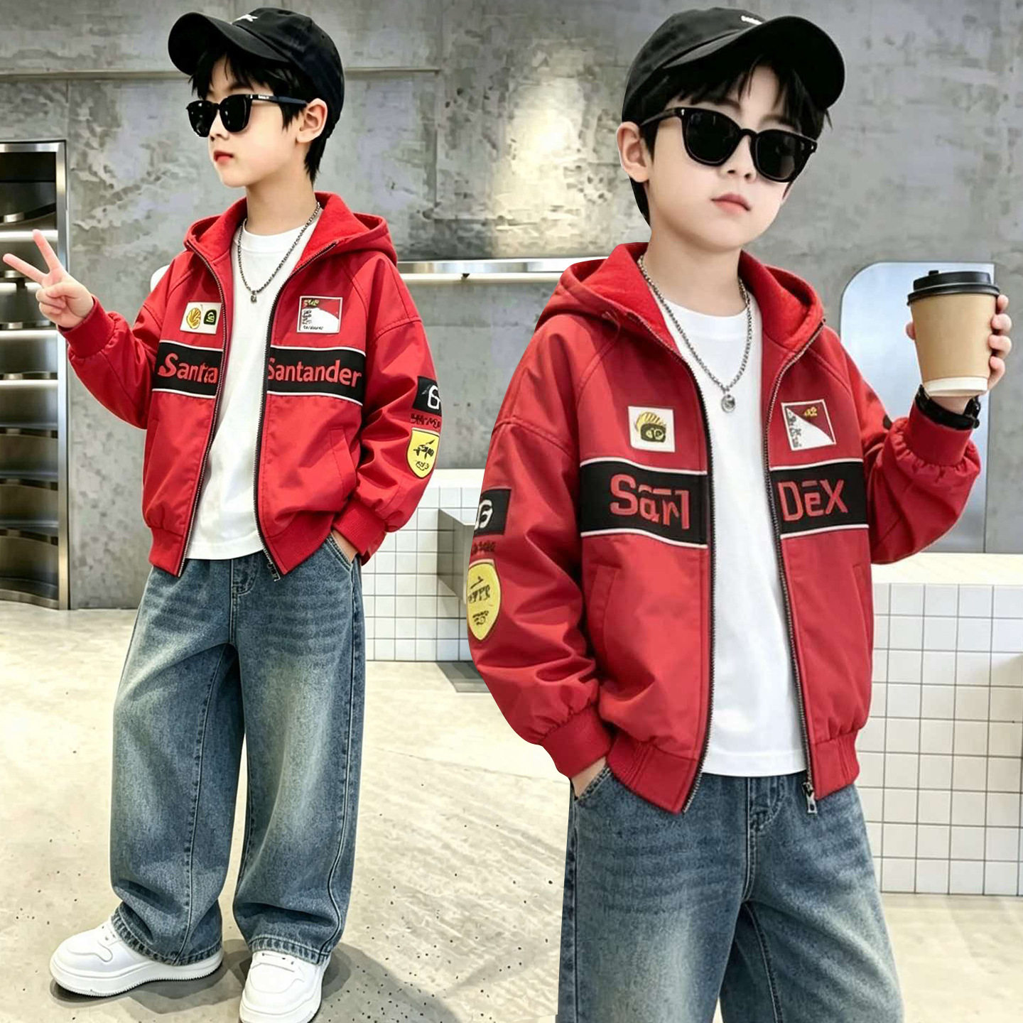 秋季新款潮流机车风赛车服时尚男孩棒球服百搭休闲夹克外套小学生