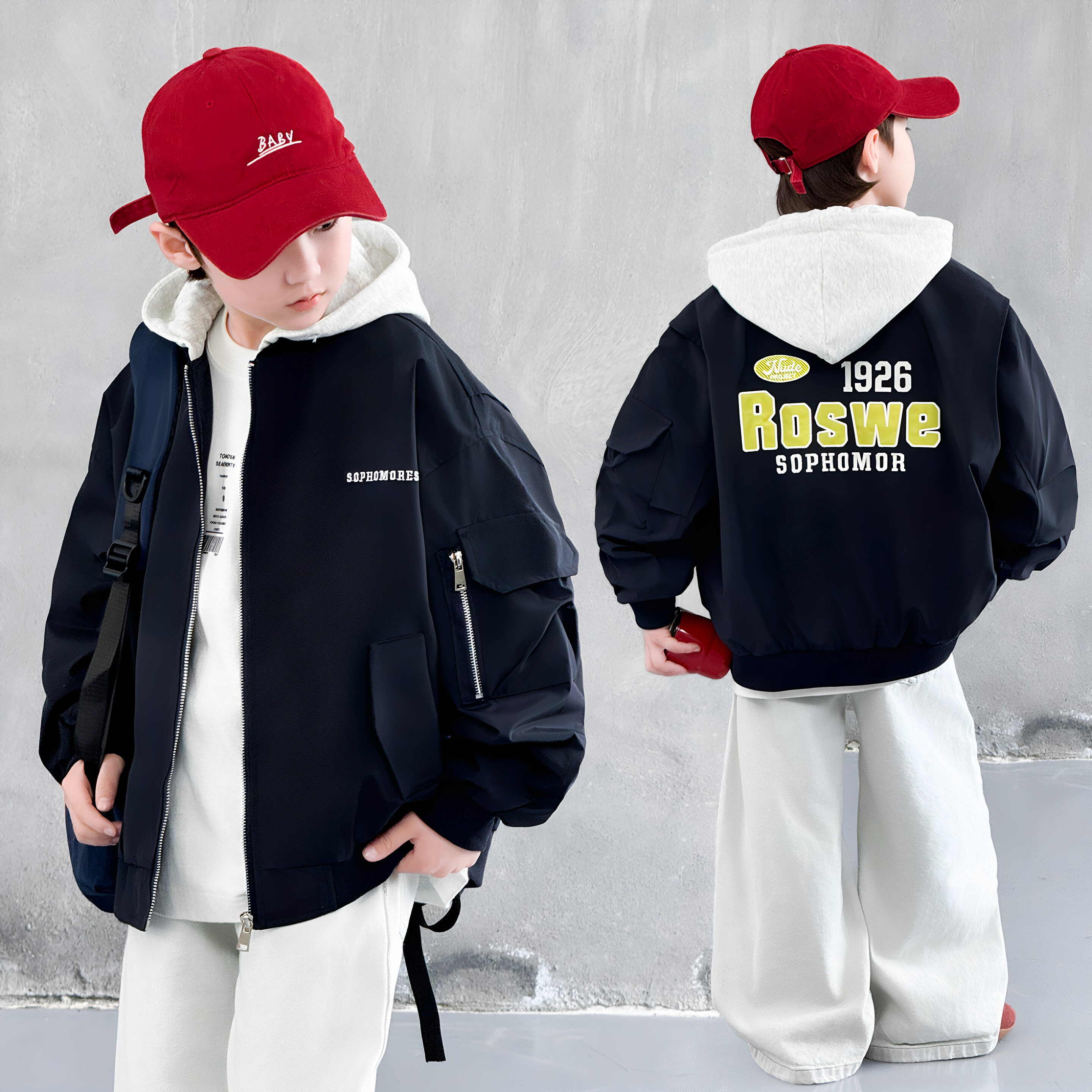 男童春秋款外套2026新款中大童春装男孩春季初中工装棒球服痞帅风图片