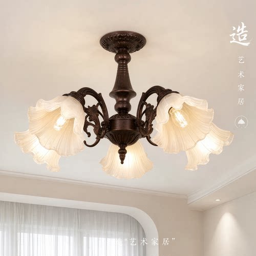 美式乡村北欧复古玻璃客厅吊灯