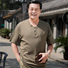 中年男士短袖t恤爸爸中老年人纯棉口袋款加肥加大汗衫老头宽松版