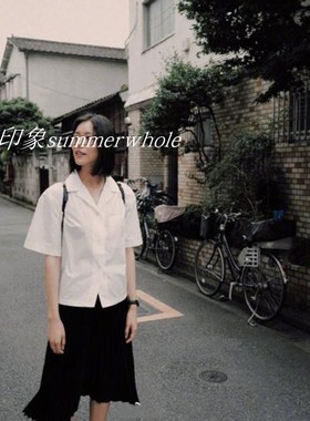 瑾衣印象 2024春季 刘雯同款白色短袖衬衫极简风