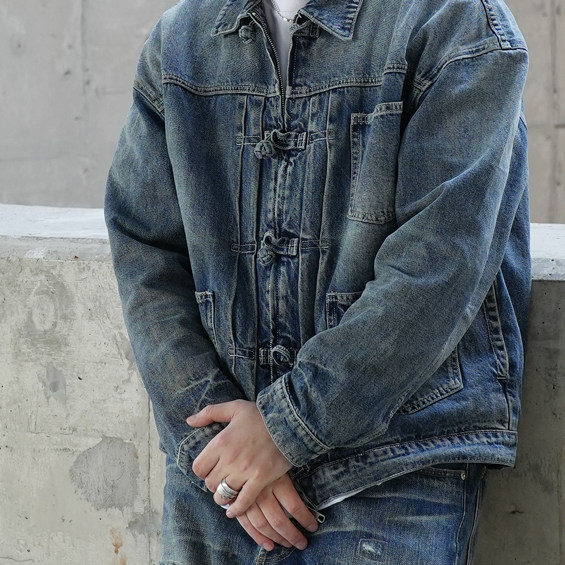 YONDER REALM 26SS 唐装盘扣牛仔外套男士做旧丹宁夹克通勤宽松 - Yonder Realm出品