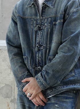 YONDER REALM 26SS  唐装盘扣牛仔外套男士做旧丹宁夹克通勤宽松