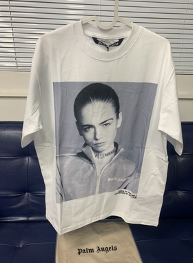 正确版Palm Ang新品数码印花透气男士白色棉质印花纯棉圆领短袖T