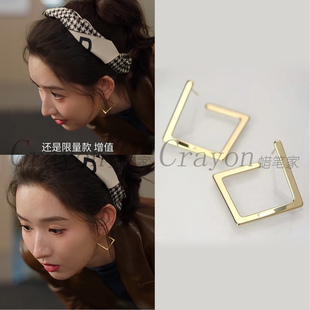 王玉雯突然的喜欢林欢儿同款简约菱形耳环几何立体耳钉方形耳饰女