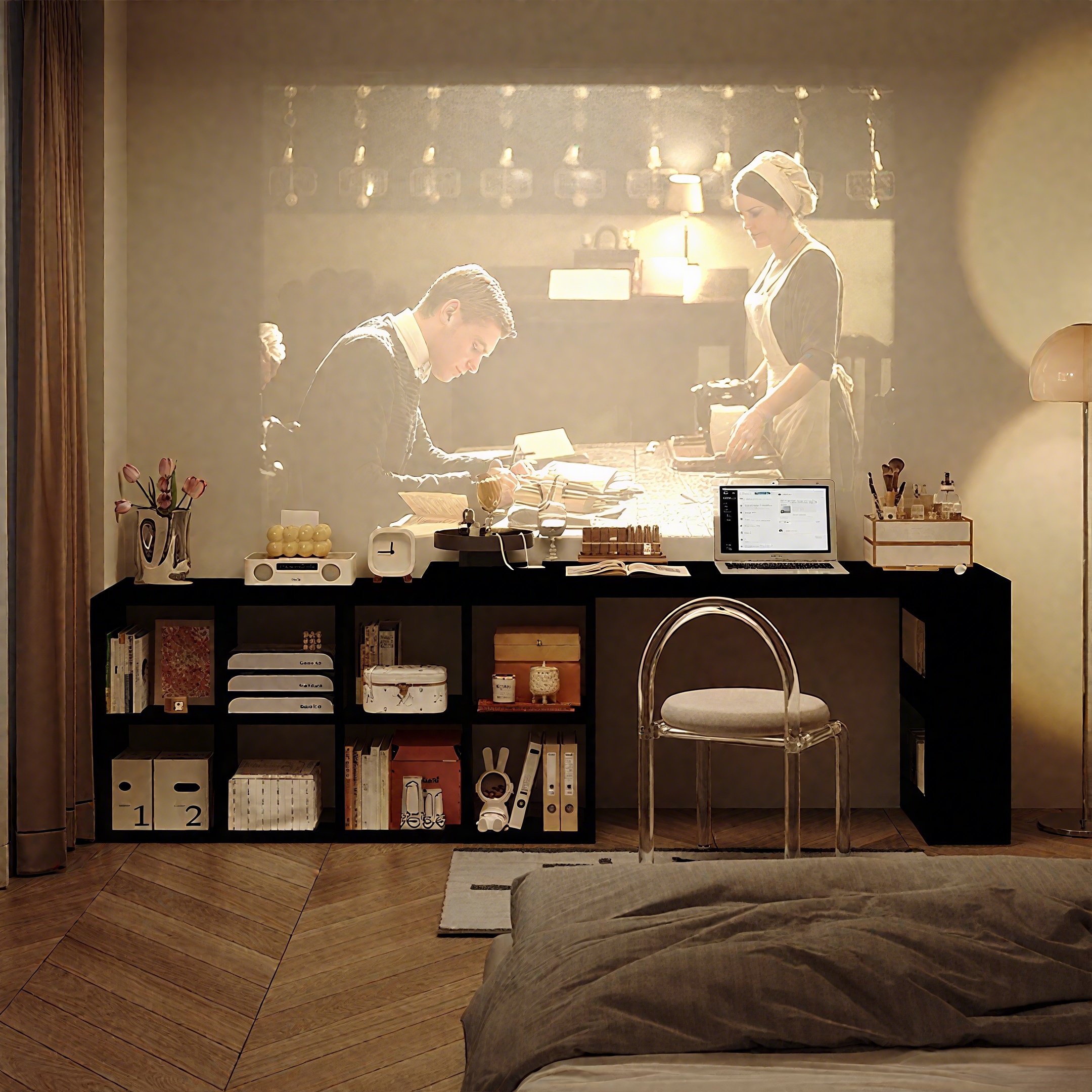 转角书桌书架一体电视柜组合台式办公电脑桌家用书柜学习桌拐角淘