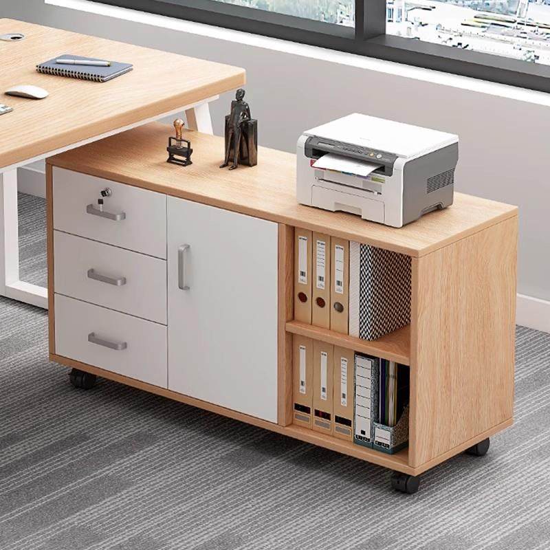 木质文件柜办公室带锁小柜子移动收纳柜抽屉柜带轮桌下储物柜矮柜