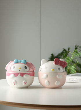 复古款HelloKitty美乐蒂陶瓷饭碗汤碗带盖炖盅可爱少女心礼物餐具